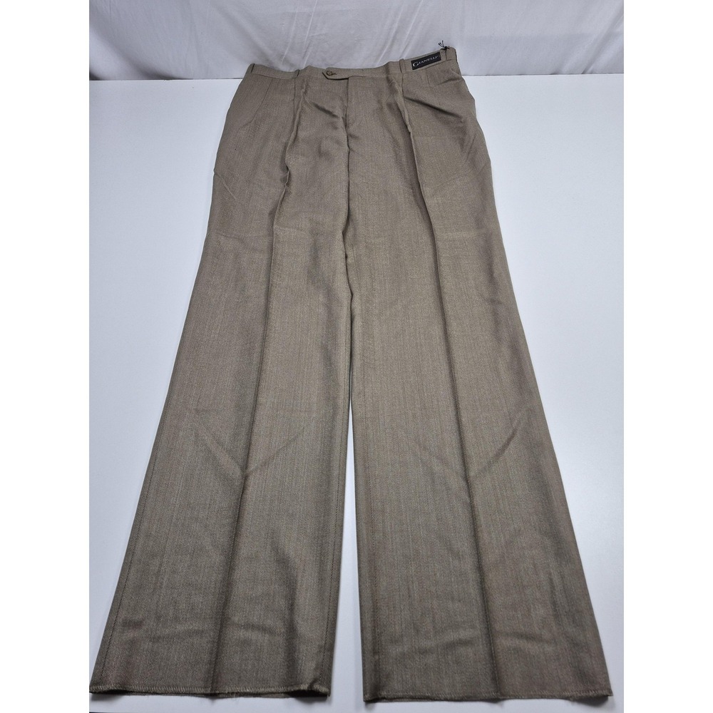 Gianelli Dress Pants Mens 40x36 Beige Wool Pleated Classic Fit Unhemmed NWT
